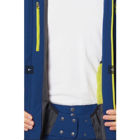 Spyder Blue and Gray Ski Jacket with Yellow Accents - Picture 3 of 16
